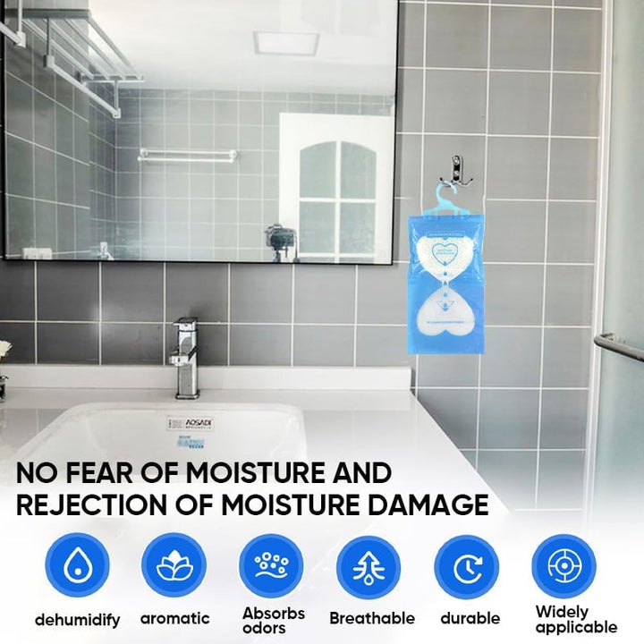 Hanging moisture absorber for home, a powerful dehumidifier and odor eliminator solution.