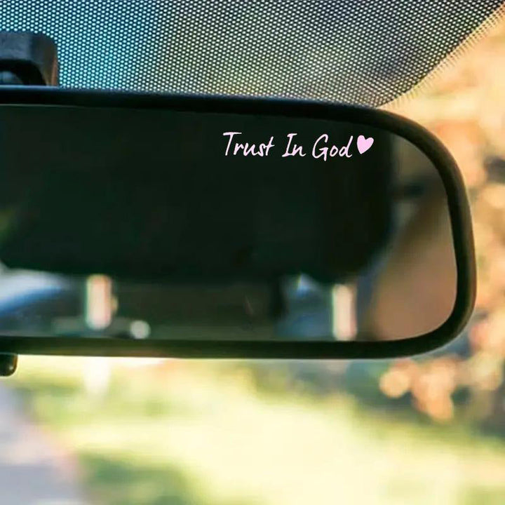 Vinyl car mirror decal with heart and custom letter design