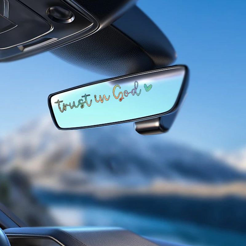 Car mirror decal featuring a heart and custom letter, auto accessory