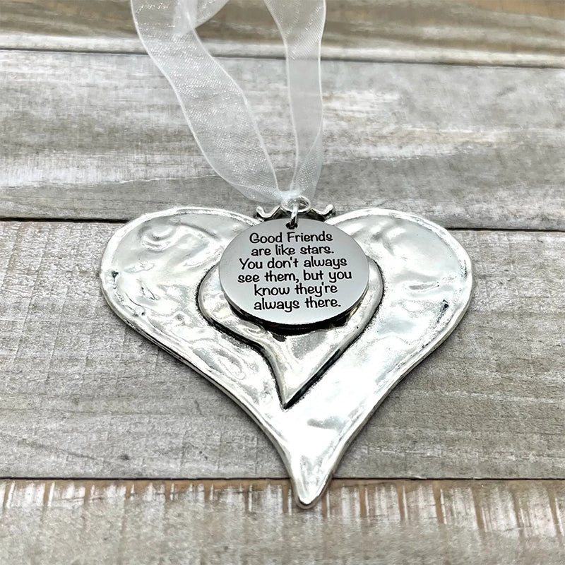 Group of assorted Heartfelt Message Christmas Ornaments, unique holiday decor gifts for family and friendships.