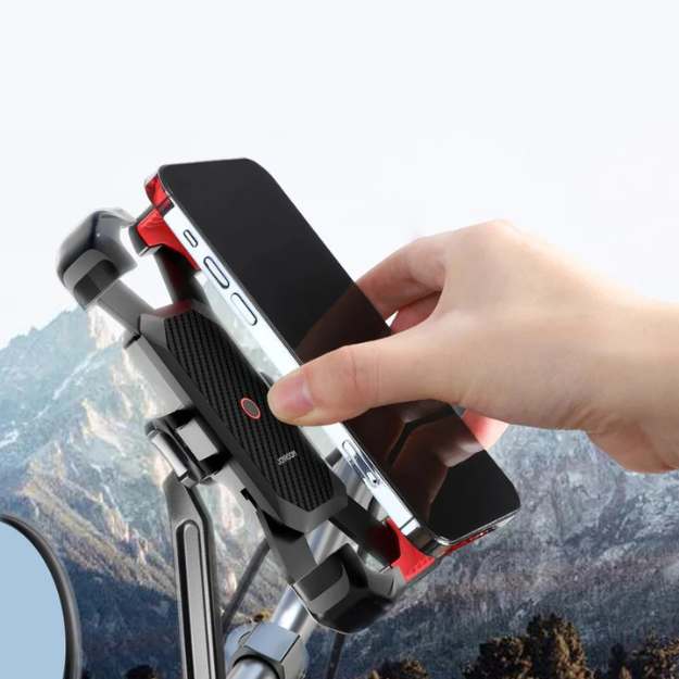 Heavy-duty bike phone holder with secure grip for handlebars. Universal fit smartphone mount for navigation.