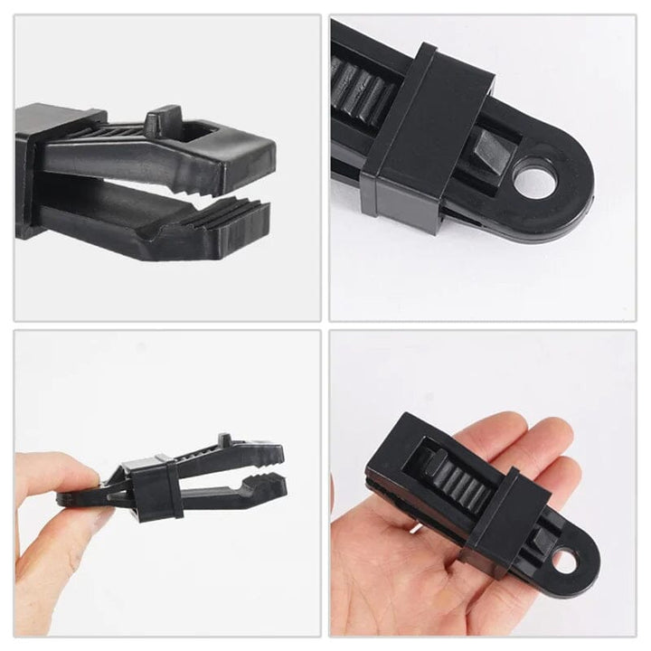 Universal quick-release tarp clips, a must-have for camping accessories and emergency shelters.