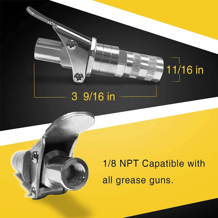 Industrial quick-lock grease gun coupler ensuring secure connection for workshop maintenance