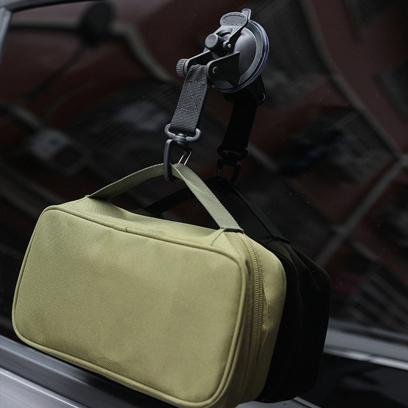 Heavy-duty suction cup anchor with hook for versatile outdoor gear attachment & car camping organization.
