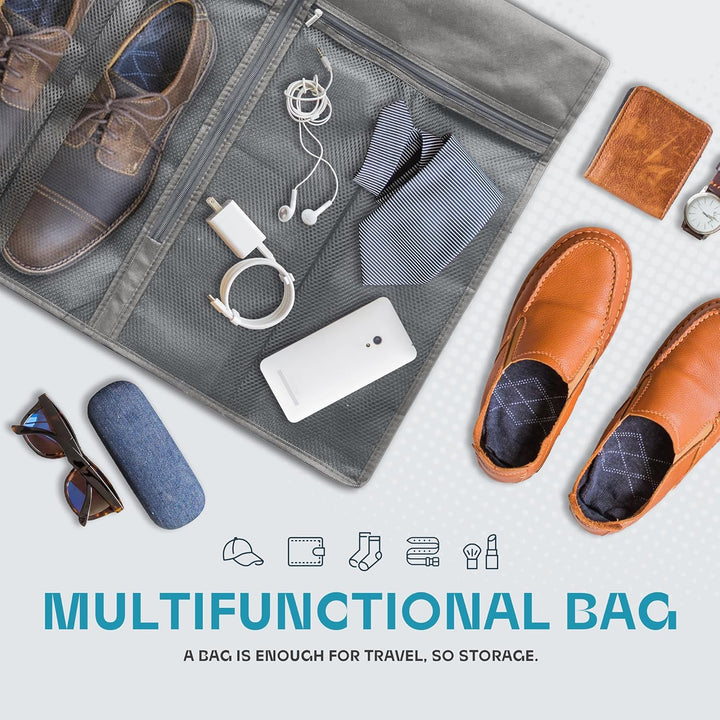 Travel suit bag, heavy-duty, keeps garments pristine, with a clear identification window.