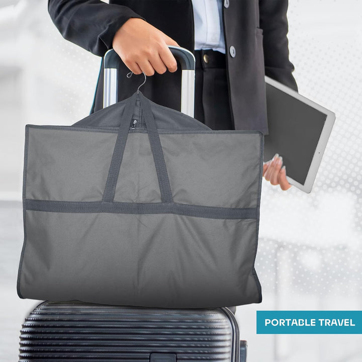 Heavy-duty suit protector, ideal for travel, clear view window, durable fabric.