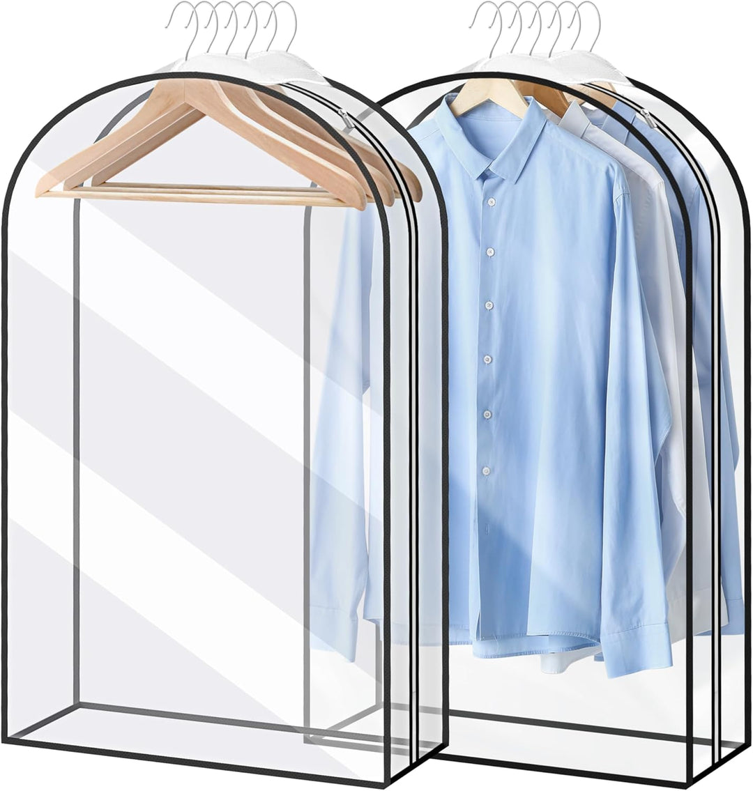 Travel garment bag, clear window, accessory storage, ensures wrinkle-free clothing.