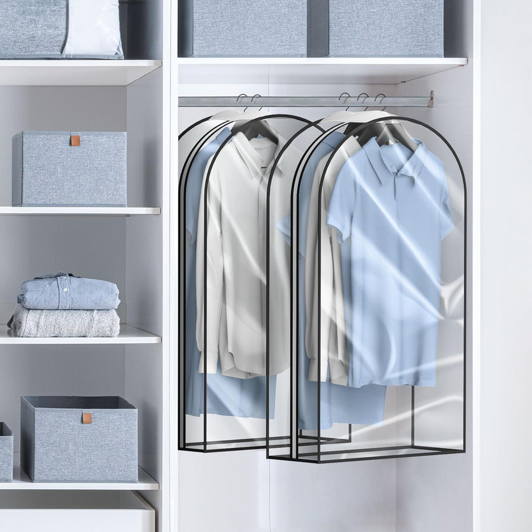 Durable clothing storage bag, clear window, heavy-duty protection for garments.