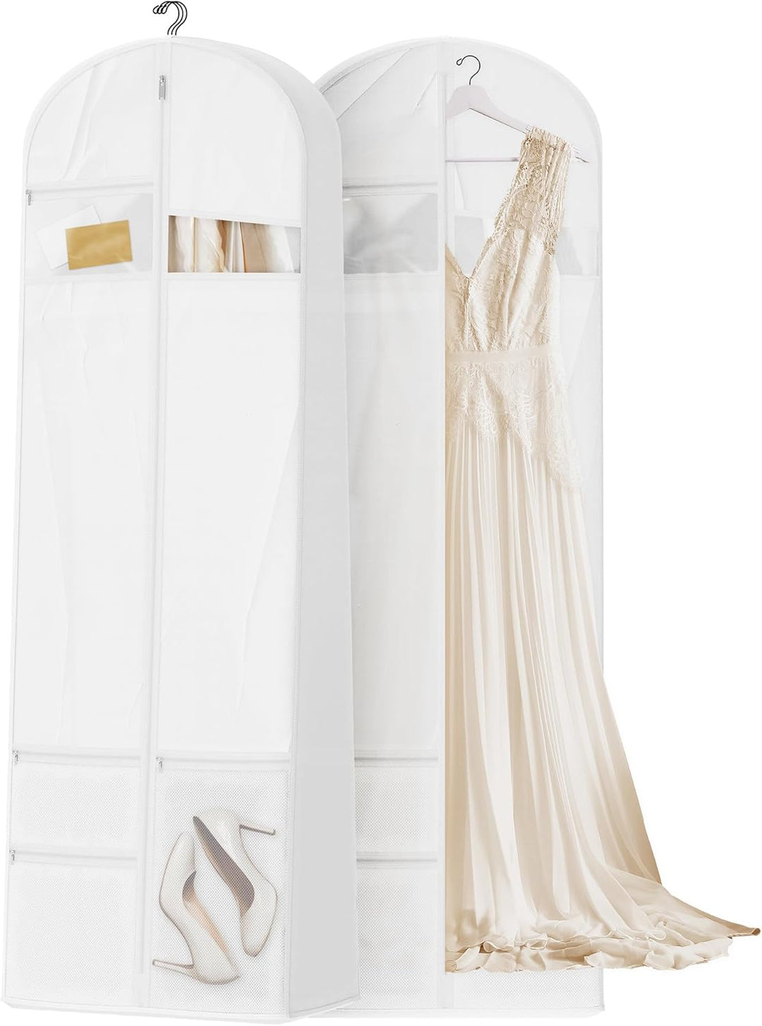 Unisex suit & dress protector, clear window, durable fabric, convenient accessory pockets.