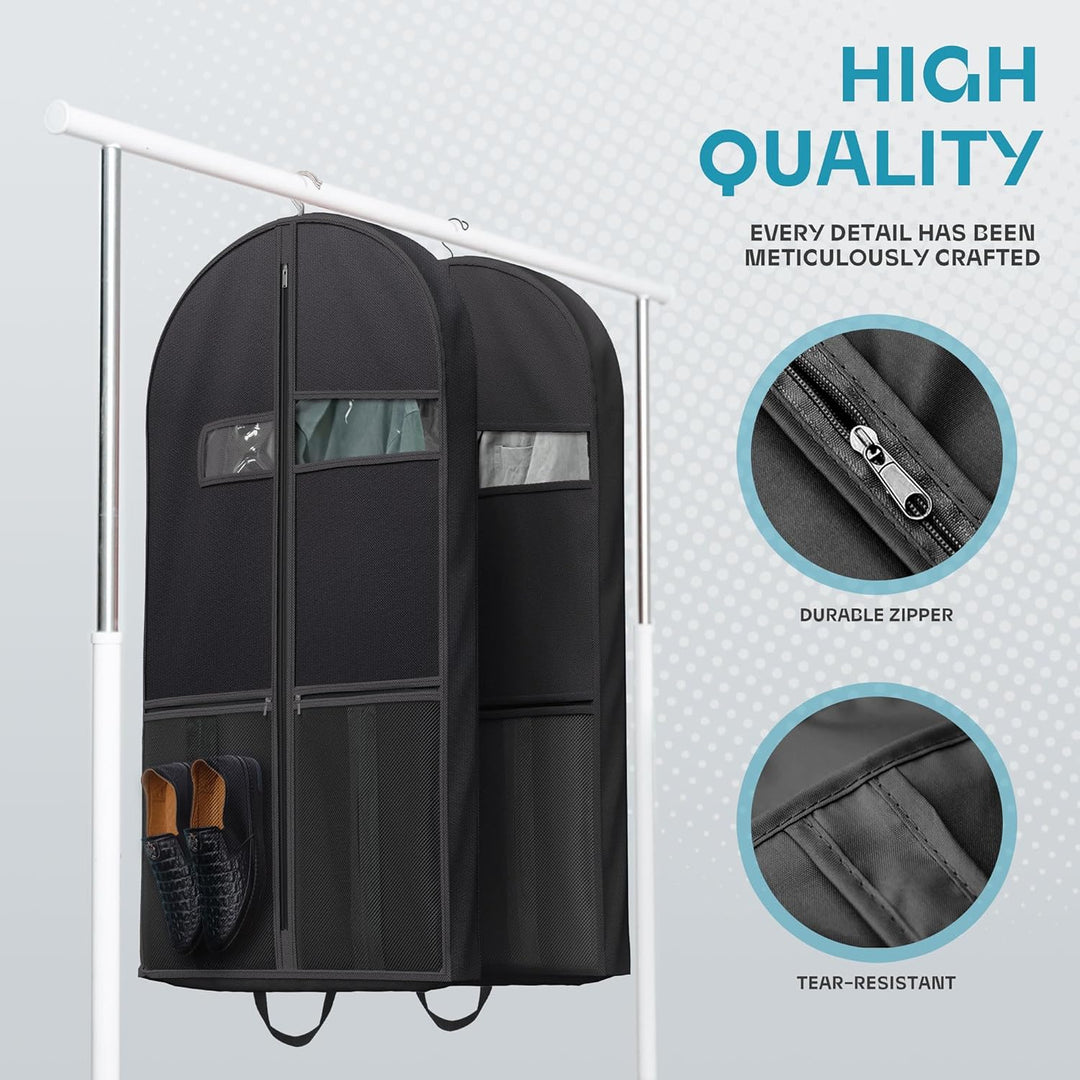 Travel clothing protector, clear window, heavy-duty, prevents wrinkles & damage.