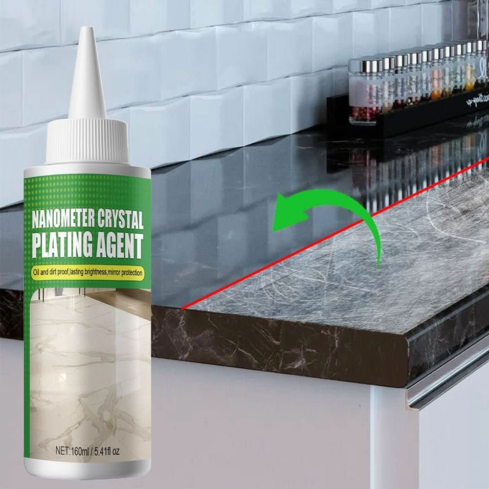 High-gloss stone coating applied to dull marble, revealing a beautiful, protective shine. Ideal for home renovation.