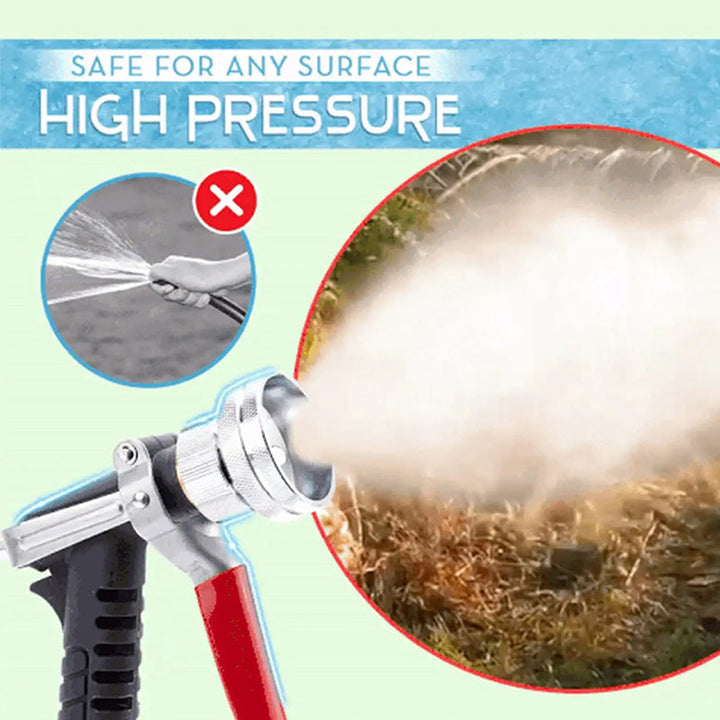 Man washing car with a high-pressure electric spray gun, powerful jet stream.