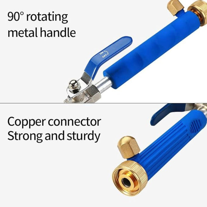 Versatile high-pressure garden hose nozzle for various outdoor cleaning: car wash, patio, & windows.