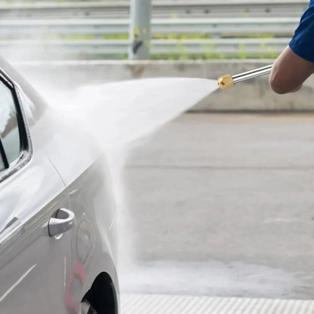 Ergonomic high-pressure garden hose nozzle ensures comfortable grip for efficient outdoor cleaning projects.