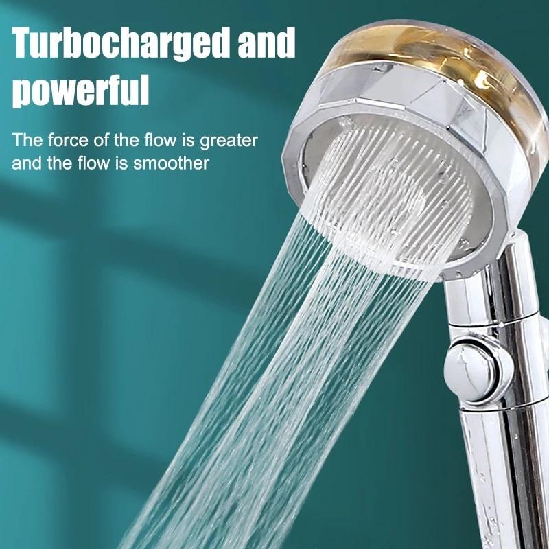 Chrome-finish high-pressure shower head, universal fit, designed for water conservation and home improvement.