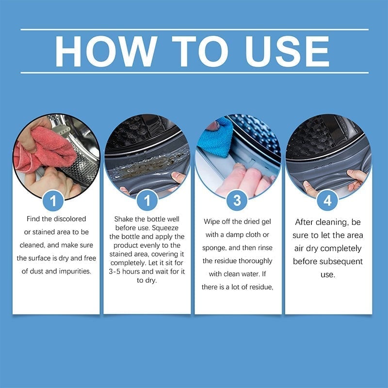 Mold & Mildew Stain Remover Gel Cleaner bottle with a squeegee and scrubbing brush on a counter