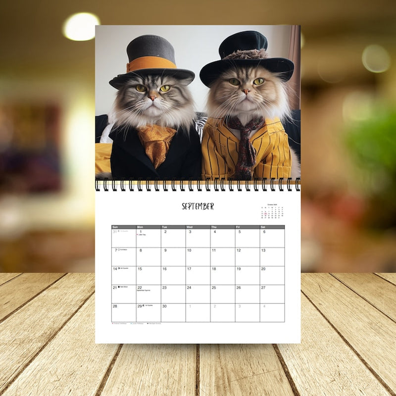 Decorative 2025 cat calendar, showcasing an amusingly chic & annoyed feline.