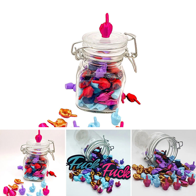 Middle finger jar desktop decor, a quirky and humorous novelty item for any office or home desk.