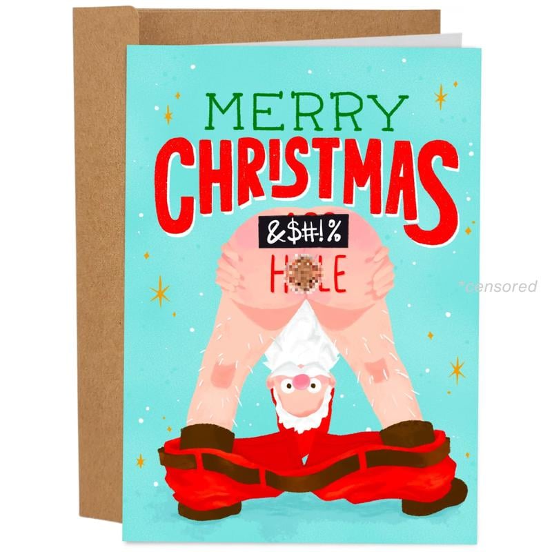 Stack of humorous holiday greeting cards, showcasing various designs for festive and funny stationery.