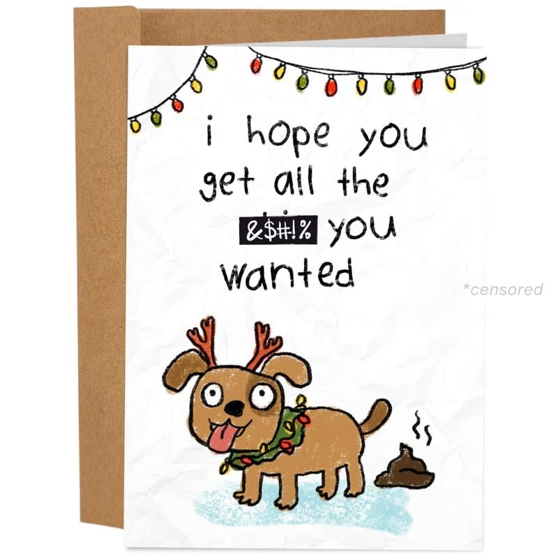 Humorous holiday greeting cards arranged artfully, emphasizing unique and funny stationery designs.