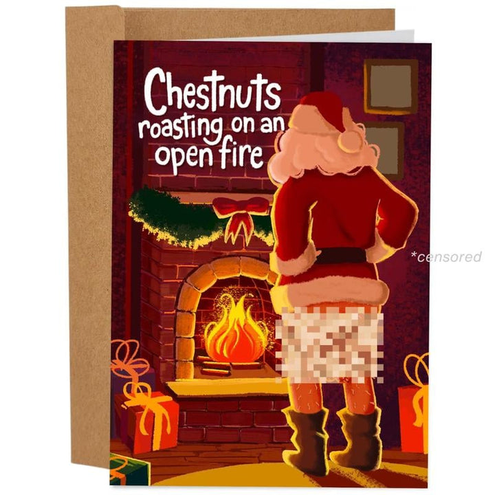 Packaging for the humorous holiday cards set, indicating it contains multiple novelty Christmas greetings.