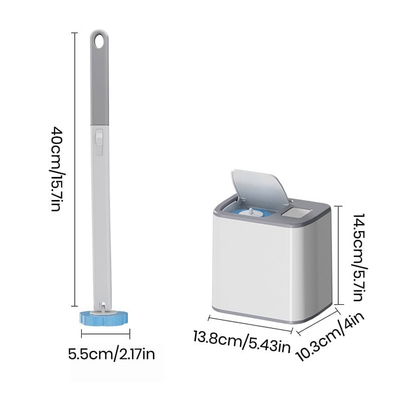 Set of disposable toilet brush and multiple blue cleaning pad refills