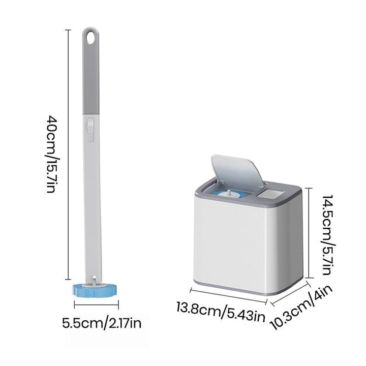 Set of disposable toilet brush and multiple blue cleaning pad refills