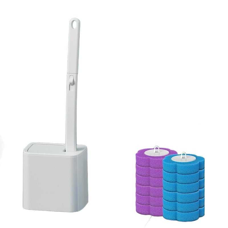 White disposable toilet brush handle showcasing the click-on pad mechanism