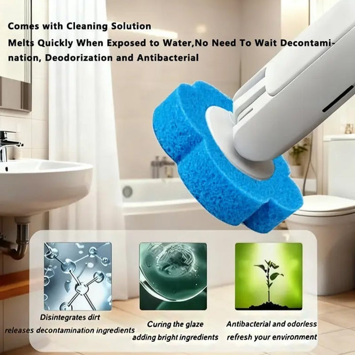 Toilet brush with long handle and disposable pads for powerful cleaning