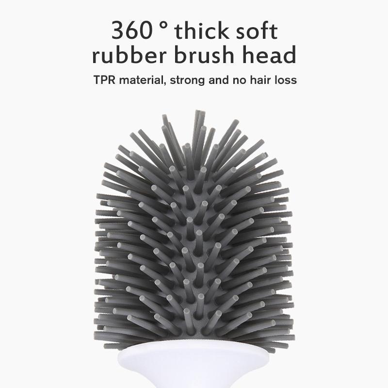 Floor standing hygienic silicone toilet brush with quick-drying holder, a sleek cleaning tool.
