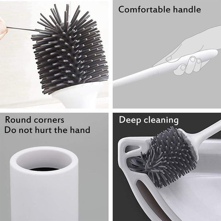 Closeup of a black silicone toilet brush head, designed for hygienic bathroom cleaning.