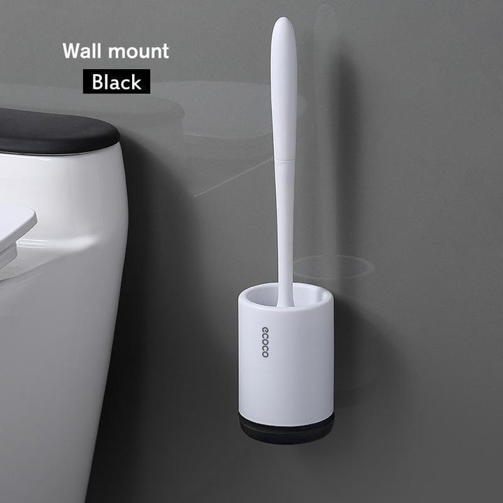 Wall-mounted quick-dry holder for a hygienic silicone toilet brush, saving bathroom space.