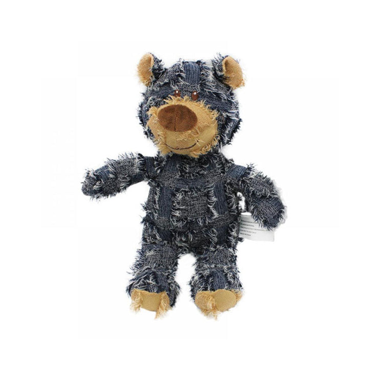 Packaging shot of the indestructible plush bear dog toy, highlighting its durability for aggressive chewers.