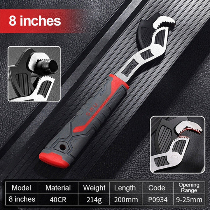 Self-locking pipe wrench in action, demonstrating its efficiency in tightening pipe fittings