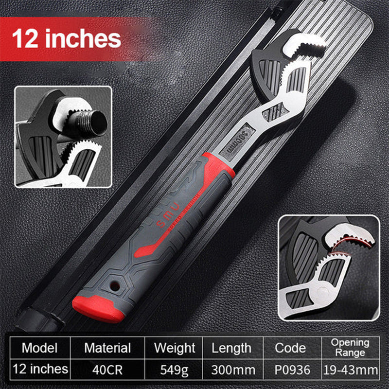 Collection of industrial self-locking pipe wrenches, emphasizing versatility and utility