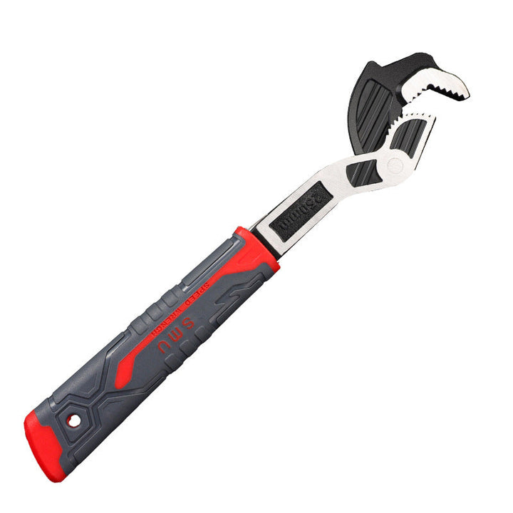 Industrial hand tool: self-locking pipe wrench with an anti-slip grip for safety