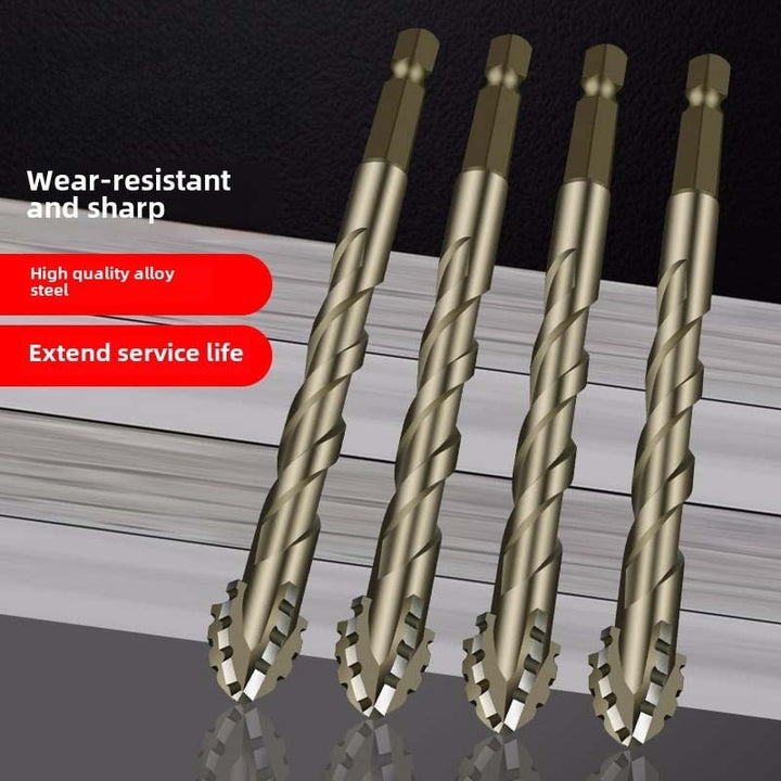 Serrated tapping tool, a robust titanium-coated drill bit for versatile materials.