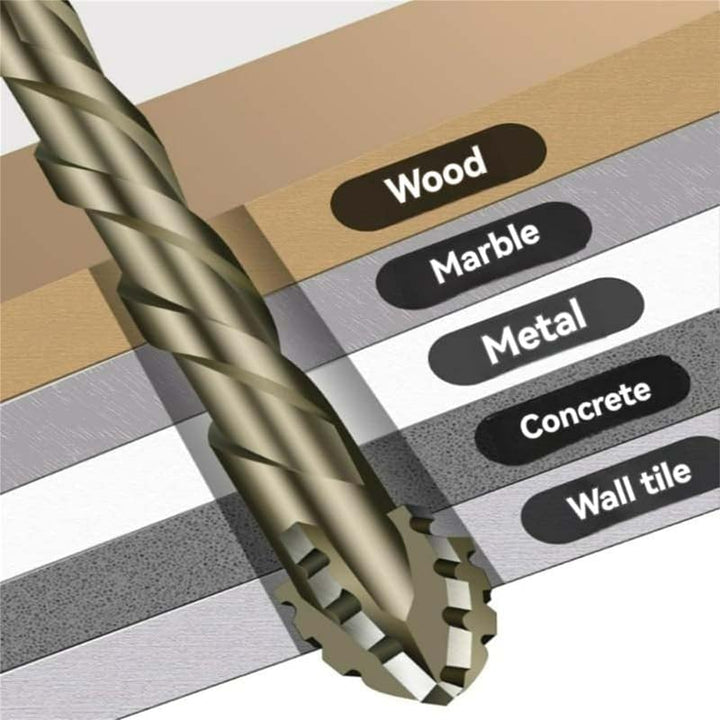 Metal drilling serrated bit, high-speed steel with titanium coating for longevity.