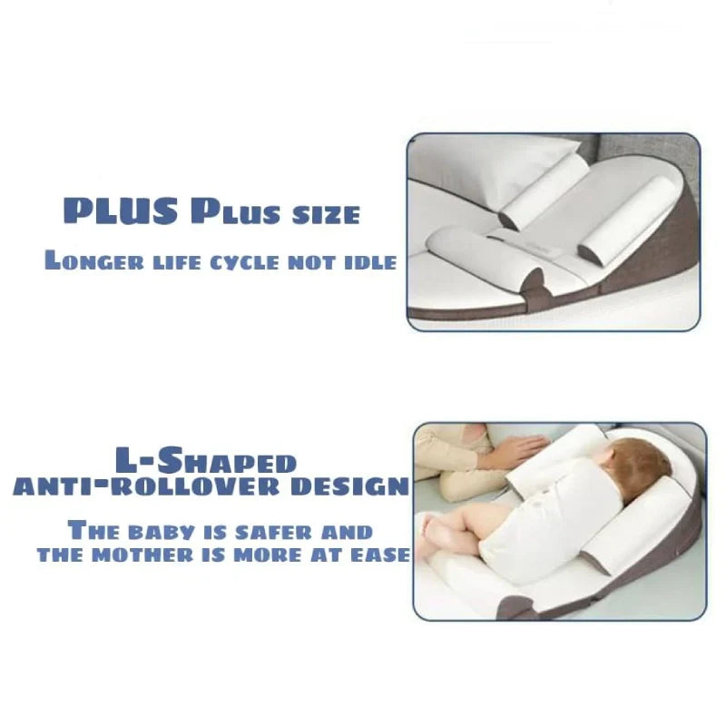 Newborn side sleeper pillow, ideal for safe sleep, reflux relief, and preventing flat head syndrome.