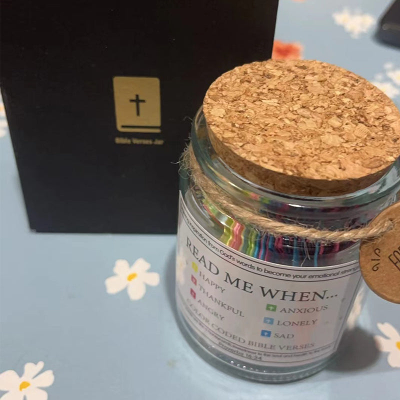 Close-up of the 'Hope Jar' label, highlighting inspirational Bible verses & spiritual theme.