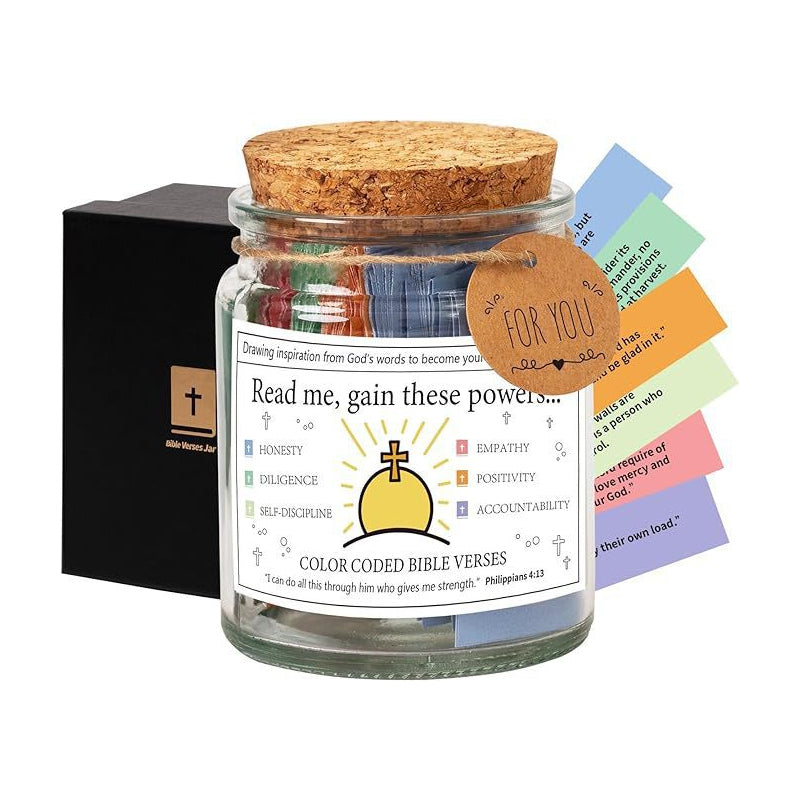 Unboxing an inspirational 'Hope Jar' gift set, showcasing meaningful Bible verse scrolls.