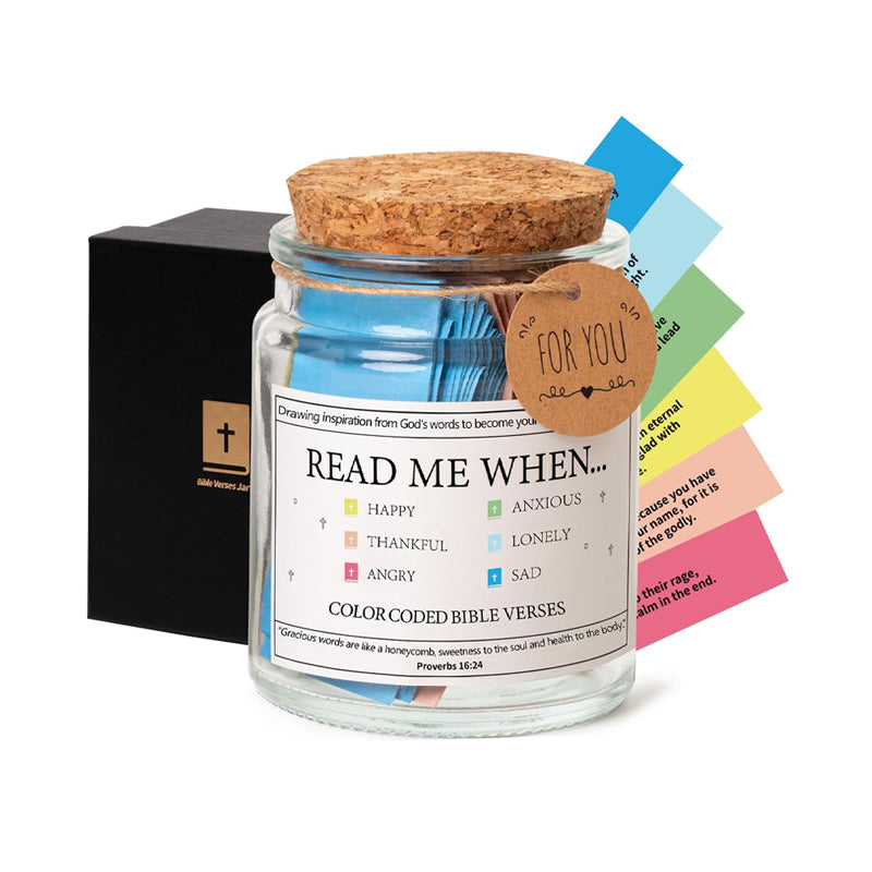 Small hand selecting a Bible verse from a 'Hope Jar', for daily inspiration & stress relief.