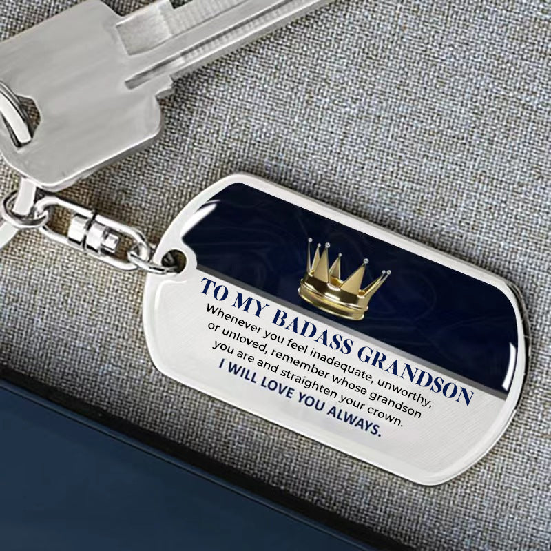 Detail of inspirational keychain keepsake with tree of life charm, symbol of family roots