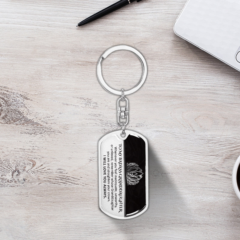 Family keepsake keychain, an inspirational gift for granddaughter, 'Never Give Up' engraved
