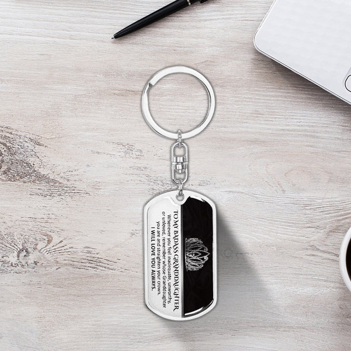 Family keepsake keychain, an inspirational gift for granddaughter, 'Never Give Up' engraved