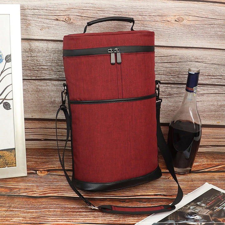 Insulated 2-bottle wine cooler tote bag for picnics & travel. Keep wine chilled. Durable bottle carrier.