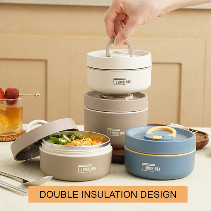 Insulated stackable lunch box for warm meals, stainless steel, leakproof design