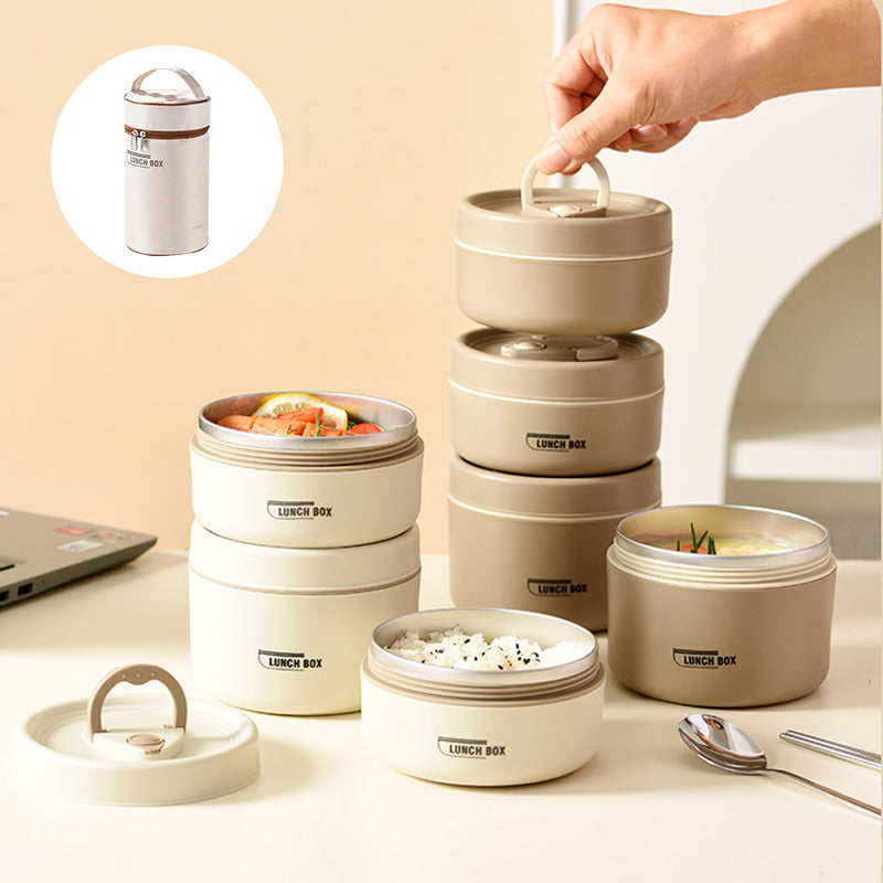 Insulated stainless steel lunch container set, perfect for portable meal prep and food storage on the go