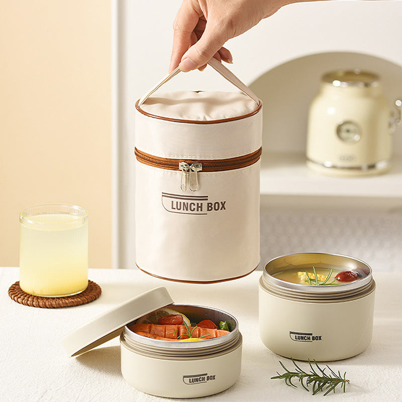 Family carrying insulated stainless steel lunch container sets for a picnic, a portable food storage solution