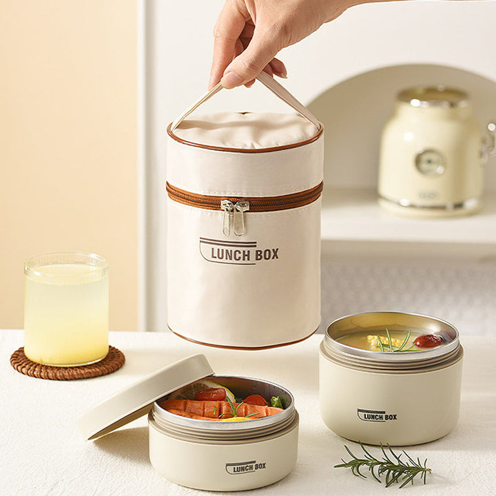 Family carrying insulated stainless steel lunch container sets for a picnic, a portable food storage solution